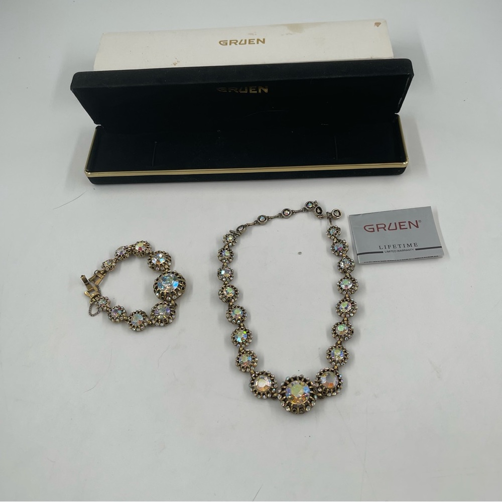 Vintage Gruen Women’s Clear Gemstone Necklace & Bracelet Set